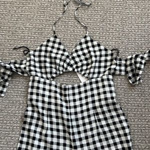 New Zara Black White Gingham Jumpsuit High Waist Halter M